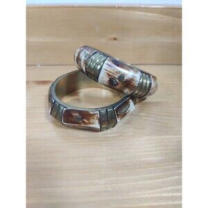 Lot Of 2 Vintage Bone & Brass Bangle Bracelet Handcrafted Ethnic Tribal